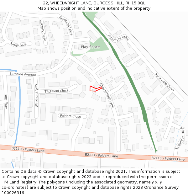 22, WHEELWRIGHT LANE, BURGESS HILL, RH15 0QL: Location map and indicative extent of plot