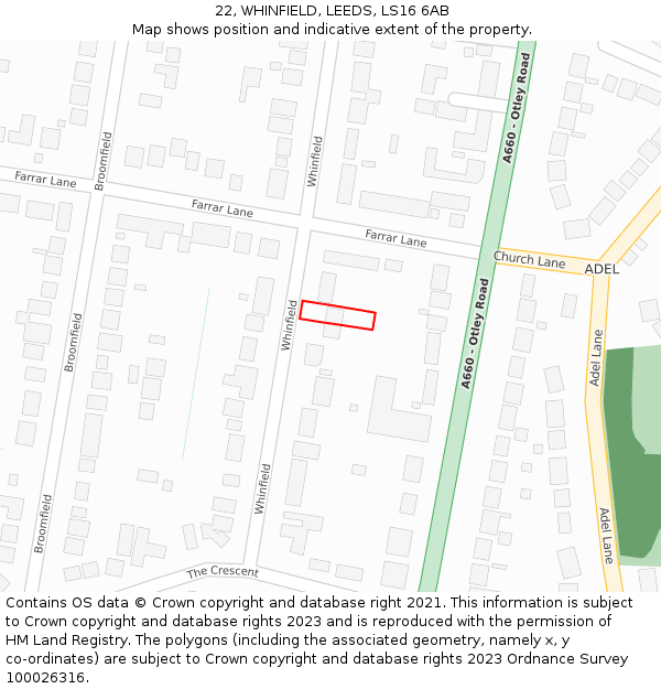 22, WHINFIELD, LEEDS, LS16 6AB: Location map and indicative extent of plot