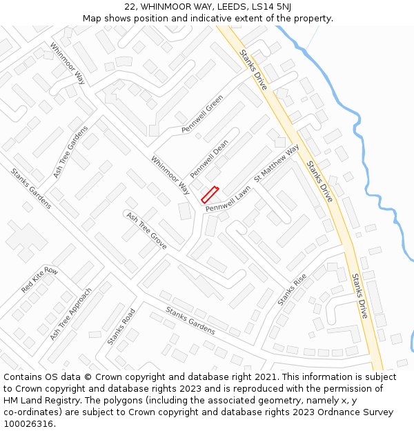 22, WHINMOOR WAY, LEEDS, LS14 5NJ: Location map and indicative extent of plot