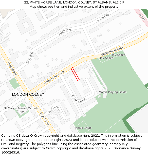 22, WHITE HORSE LANE, LONDON COLNEY, ST ALBANS, AL2 1JR: Location map and indicative extent of plot