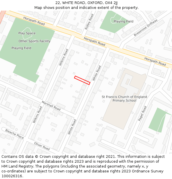 22, WHITE ROAD, OXFORD, OX4 2JJ: Location map and indicative extent of plot