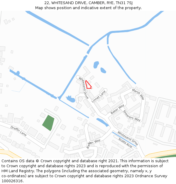 22, WHITESAND DRIVE, CAMBER, RYE, TN31 7SJ: Location map and indicative extent of plot