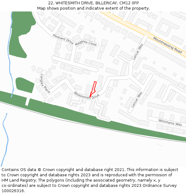 22, WHITESMITH DRIVE, BILLERICAY, CM12 0FP: Location map and indicative extent of plot