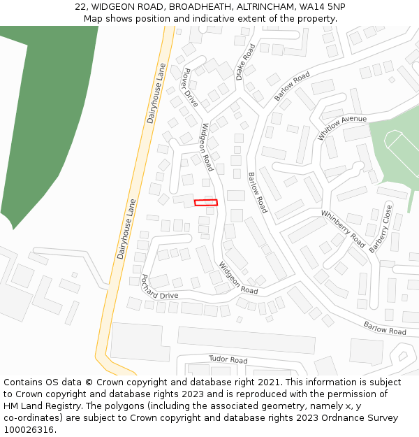 22, WIDGEON ROAD, BROADHEATH, ALTRINCHAM, WA14 5NP: Location map and indicative extent of plot