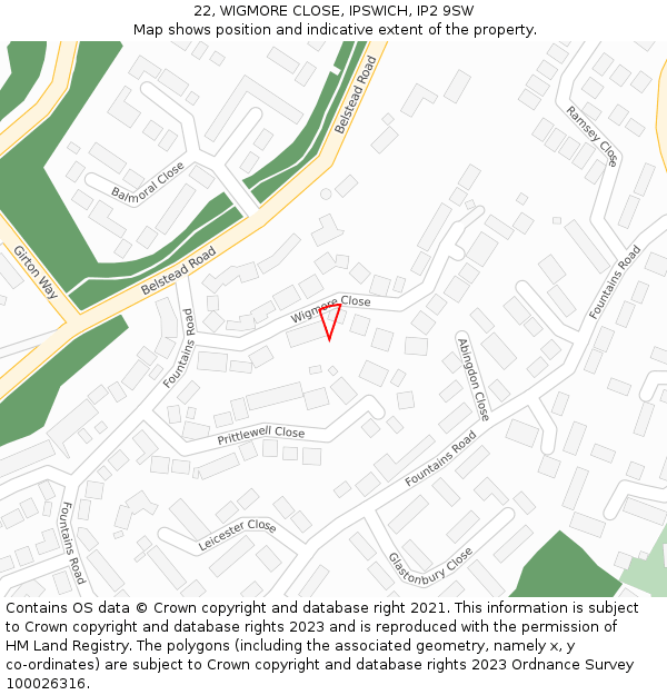 22, WIGMORE CLOSE, IPSWICH, IP2 9SW: Location map and indicative extent of plot