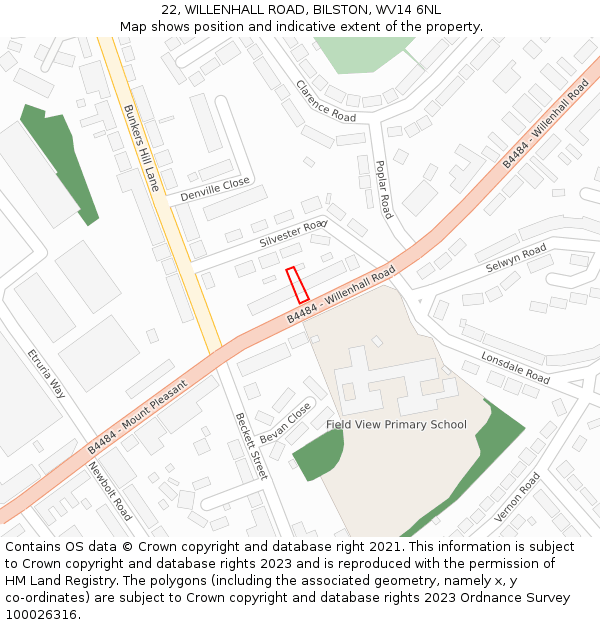 22, WILLENHALL ROAD, BILSTON, WV14 6NL: Location map and indicative extent of plot