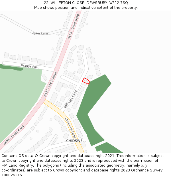 22, WILLERTON CLOSE, DEWSBURY, WF12 7SQ: Location map and indicative extent of plot