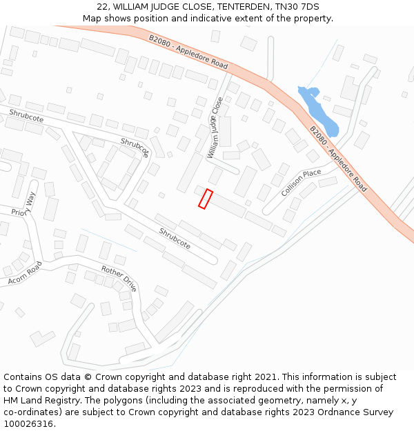 22, WILLIAM JUDGE CLOSE, TENTERDEN, TN30 7DS: Location map and indicative extent of plot
