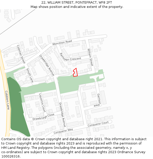 22, WILLIAM STREET, PONTEFRACT, WF8 2FT: Location map and indicative extent of plot