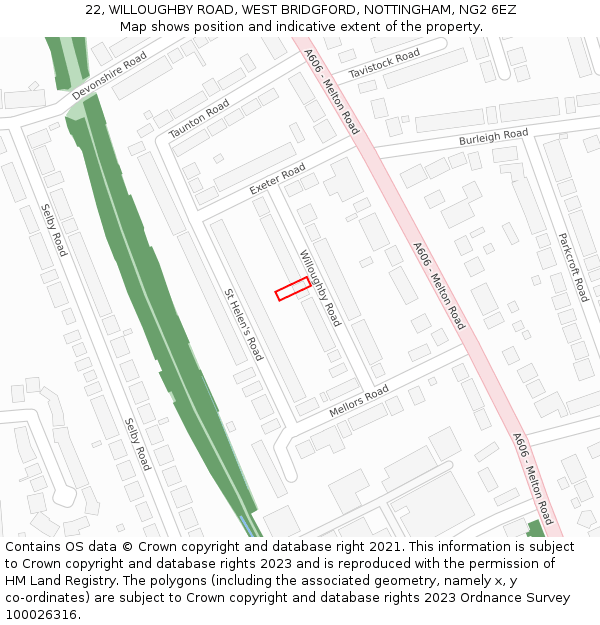 22, WILLOUGHBY ROAD, WEST BRIDGFORD, NOTTINGHAM, NG2 6EZ: Location map and indicative extent of plot