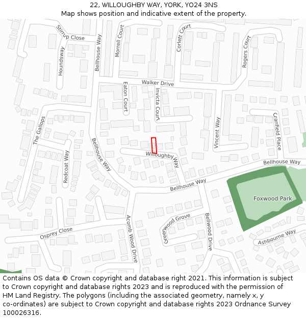 22, WILLOUGHBY WAY, YORK, YO24 3NS: Location map and indicative extent of plot
