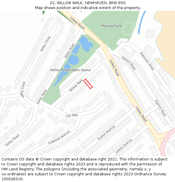 22, WILLOW WALK, NEWHAVEN, BN9 9SS: Location map and indicative extent of plot