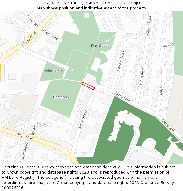 22, WILSON STREET, BARNARD CASTLE, DL12 8JU: Location map and indicative extent of plot