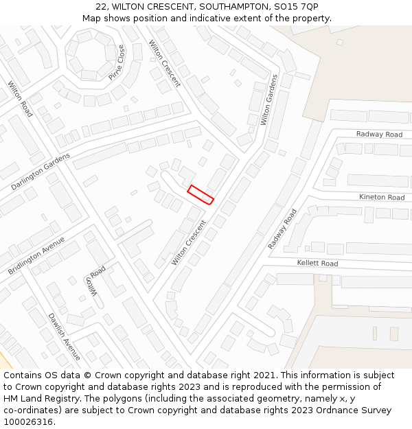 22, WILTON CRESCENT, SOUTHAMPTON, SO15 7QP: Location map and indicative extent of plot