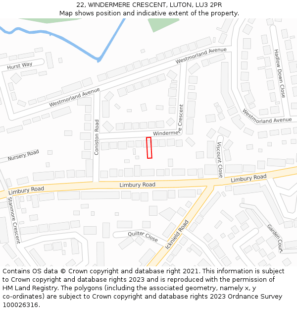 22, WINDERMERE CRESCENT, LUTON, LU3 2PR: Location map and indicative extent of plot