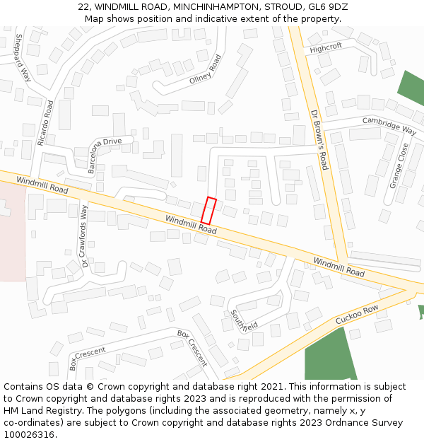 22, WINDMILL ROAD, MINCHINHAMPTON, STROUD, GL6 9DZ: Location map and indicative extent of plot