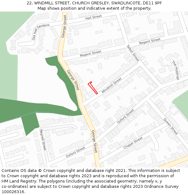 22, WINDMILL STREET, CHURCH GRESLEY, SWADLINCOTE, DE11 9PF: Location map and indicative extent of plot