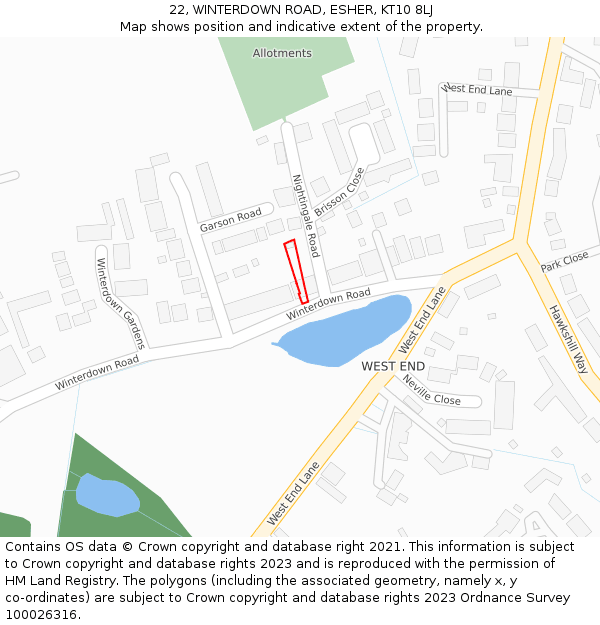 22, WINTERDOWN ROAD, ESHER, KT10 8LJ: Location map and indicative extent of plot