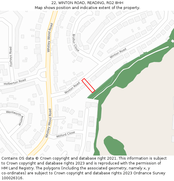 22, WINTON ROAD, READING, RG2 8HH: Location map and indicative extent of plot