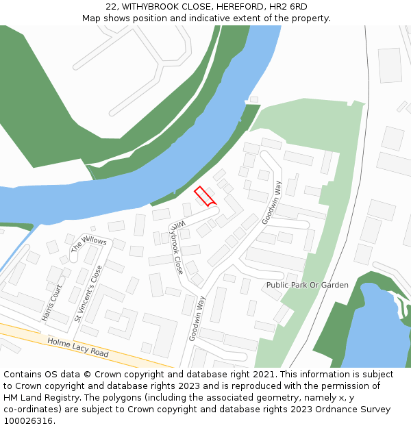 22, WITHYBROOK CLOSE, HEREFORD, HR2 6RD: Location map and indicative extent of plot