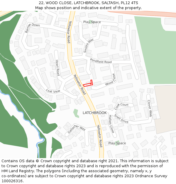 22, WOOD CLOSE, LATCHBROOK, SALTASH, PL12 4TS: Location map and indicative extent of plot