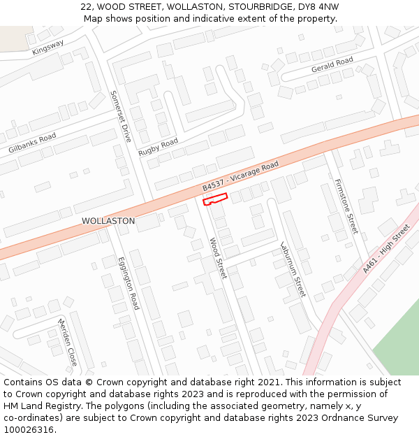 22, WOOD STREET, WOLLASTON, STOURBRIDGE, DY8 4NW: Location map and indicative extent of plot