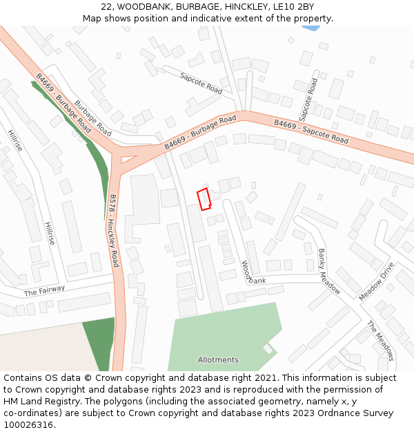 22, WOODBANK, BURBAGE, HINCKLEY, LE10 2BY: Location map and indicative extent of plot