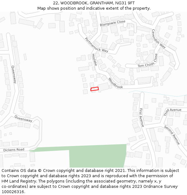 22, WOODBROOK, GRANTHAM, NG31 9FT: Location map and indicative extent of plot