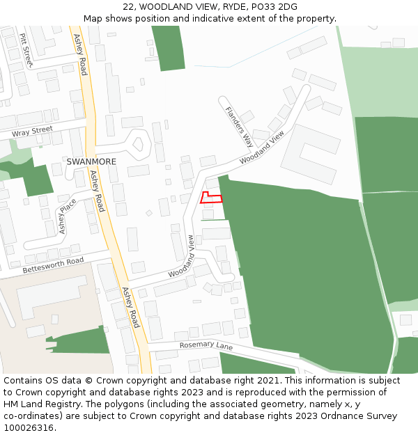 22, WOODLAND VIEW, RYDE, PO33 2DG: Location map and indicative extent of plot