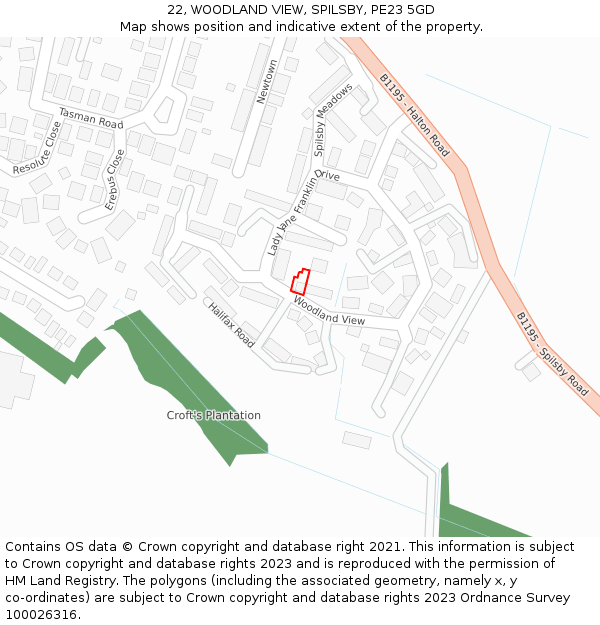 22, WOODLAND VIEW, SPILSBY, PE23 5GD: Location map and indicative extent of plot