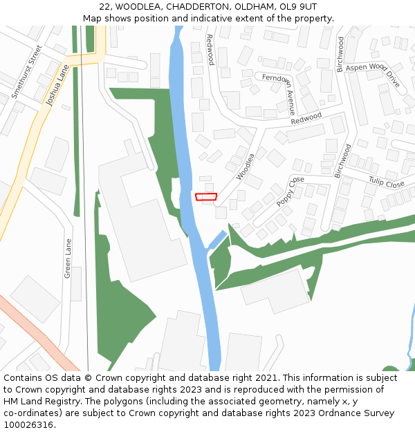 22, WOODLEA, CHADDERTON, OLDHAM, OL9 9UT: Location map and indicative extent of plot
