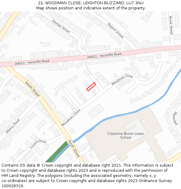22, WOODMAN CLOSE, LEIGHTON BUZZARD, LU7 3NU: Location map and indicative extent of plot