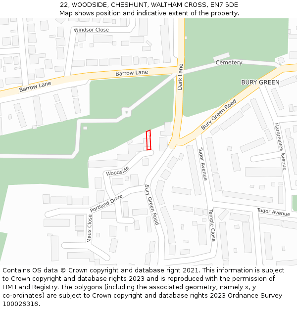 22, WOODSIDE, CHESHUNT, WALTHAM CROSS, EN7 5DE: Location map and indicative extent of plot