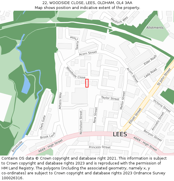 22, WOODSIDE CLOSE, LEES, OLDHAM, OL4 3AA: Location map and indicative extent of plot