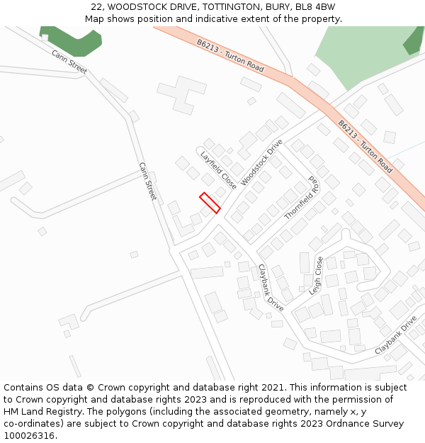 22, WOODSTOCK DRIVE, TOTTINGTON, BURY, BL8 4BW: Location map and indicative extent of plot