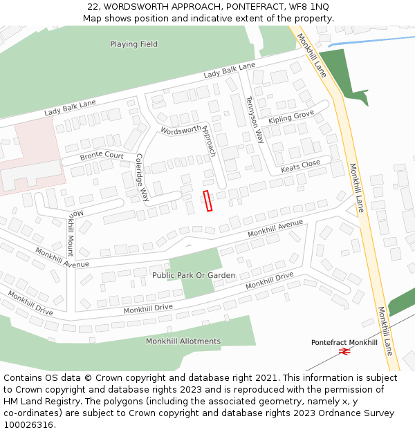 22, WORDSWORTH APPROACH, PONTEFRACT, WF8 1NQ: Location map and indicative extent of plot
