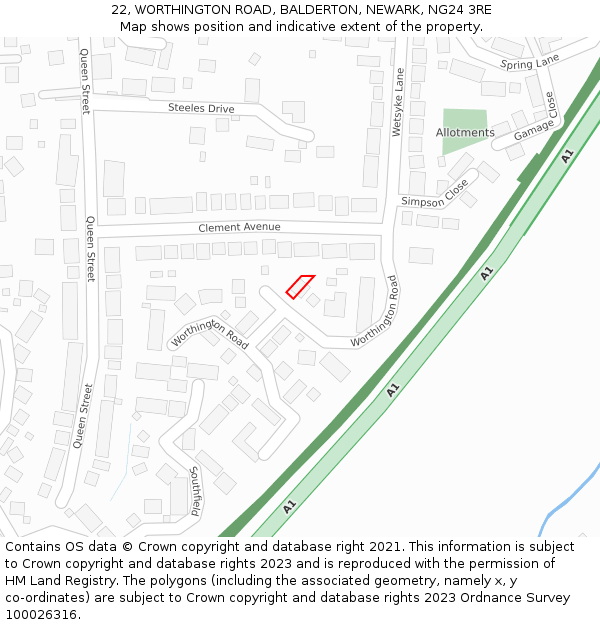 22, WORTHINGTON ROAD, BALDERTON, NEWARK, NG24 3RE: Location map and indicative extent of plot