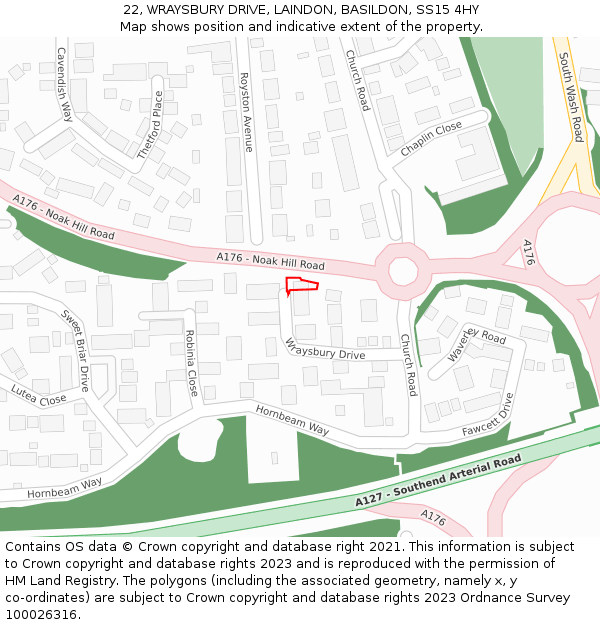 22, WRAYSBURY DRIVE, LAINDON, BASILDON, SS15 4HY: Location map and indicative extent of plot