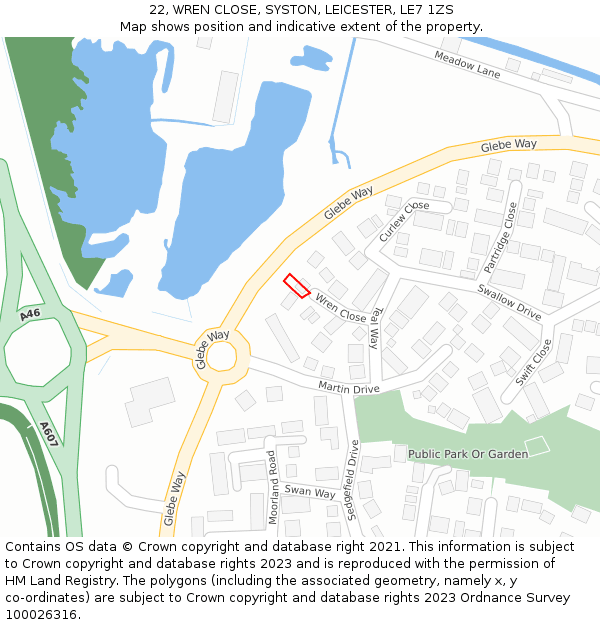 22, WREN CLOSE, SYSTON, LEICESTER, LE7 1ZS: Location map and indicative extent of plot