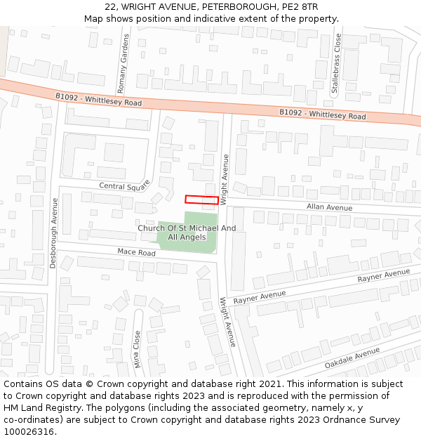 22, WRIGHT AVENUE, PETERBOROUGH, PE2 8TR: Location map and indicative extent of plot