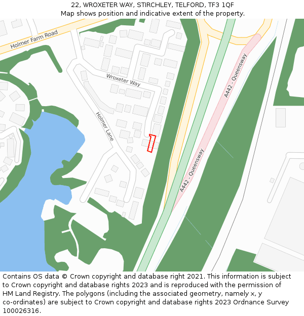 22, WROXETER WAY, STIRCHLEY, TELFORD, TF3 1QF: Location map and indicative extent of plot