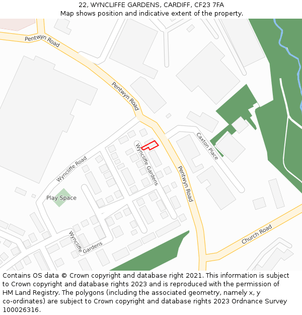 22, WYNCLIFFE GARDENS, CARDIFF, CF23 7FA: Location map and indicative extent of plot