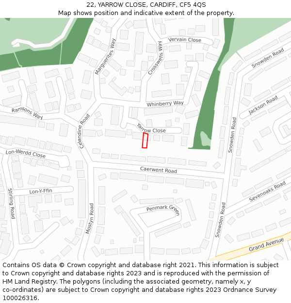 22, YARROW CLOSE, CARDIFF, CF5 4QS: Location map and indicative extent of plot