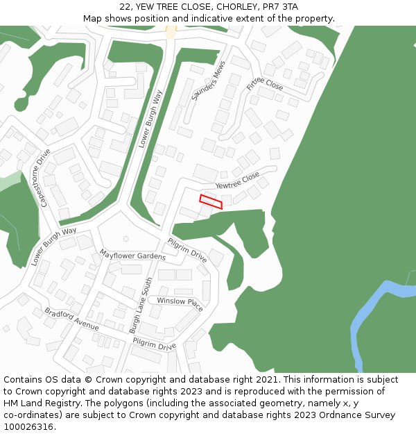 22, YEW TREE CLOSE, CHORLEY, PR7 3TA: Location map and indicative extent of plot