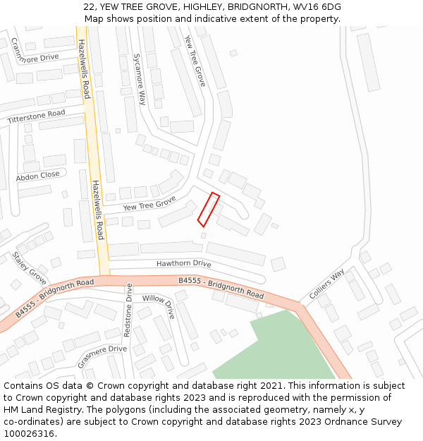 22, YEW TREE GROVE, HIGHLEY, BRIDGNORTH, WV16 6DG: Location map and indicative extent of plot