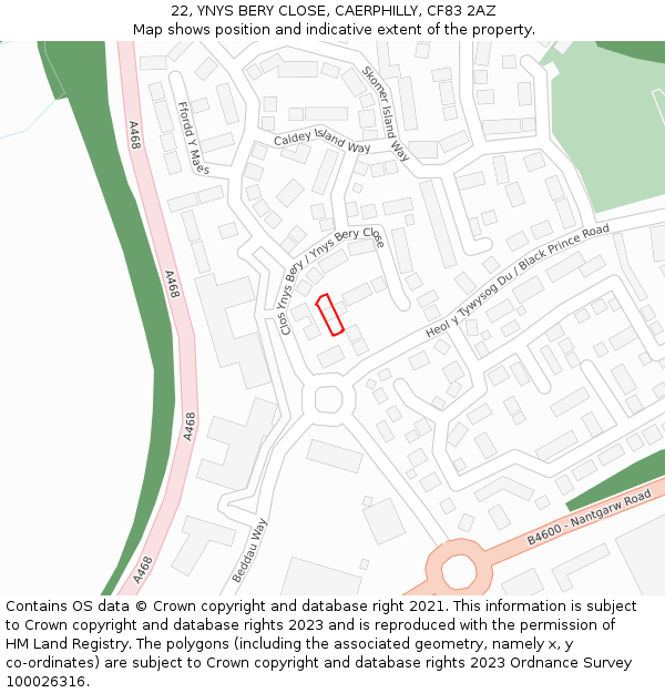 22, YNYS BERY CLOSE, CAERPHILLY, CF83 2AZ: Location map and indicative extent of plot