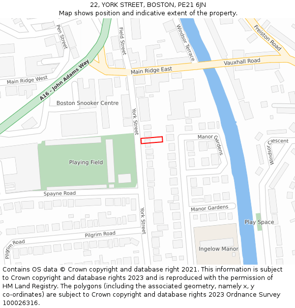 22, YORK STREET, BOSTON, PE21 6JN: Location map and indicative extent of plot