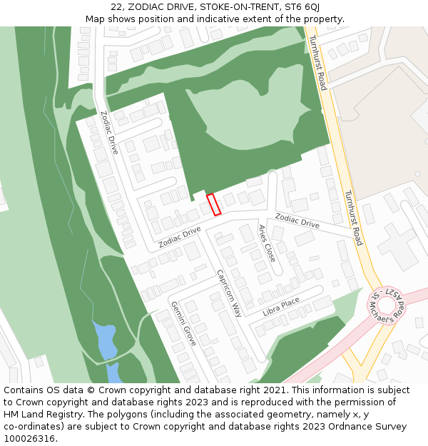 22, ZODIAC DRIVE, STOKE-ON-TRENT, ST6 6QJ: Location map and indicative extent of plot