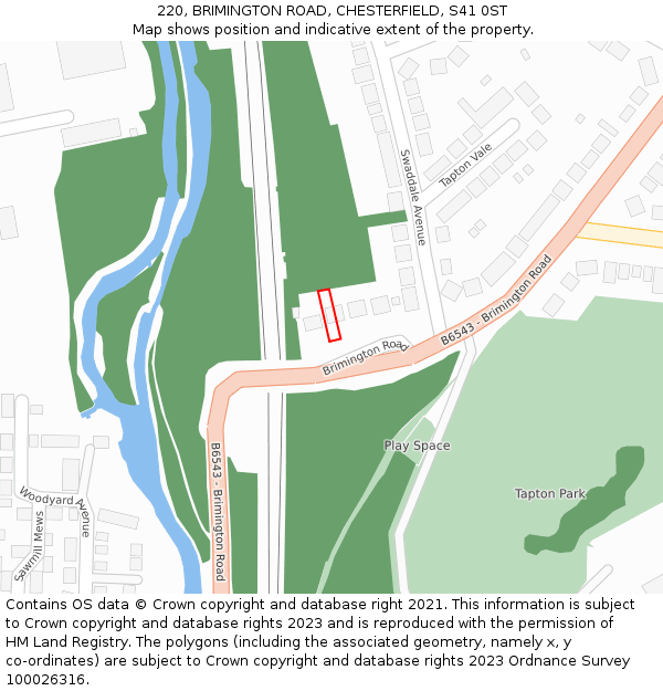 220, BRIMINGTON ROAD, CHESTERFIELD, S41 0ST: Location map and indicative extent of plot