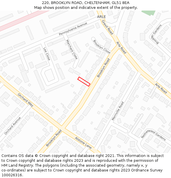 220, BROOKLYN ROAD, CHELTENHAM, GL51 8EA: Location map and indicative extent of plot